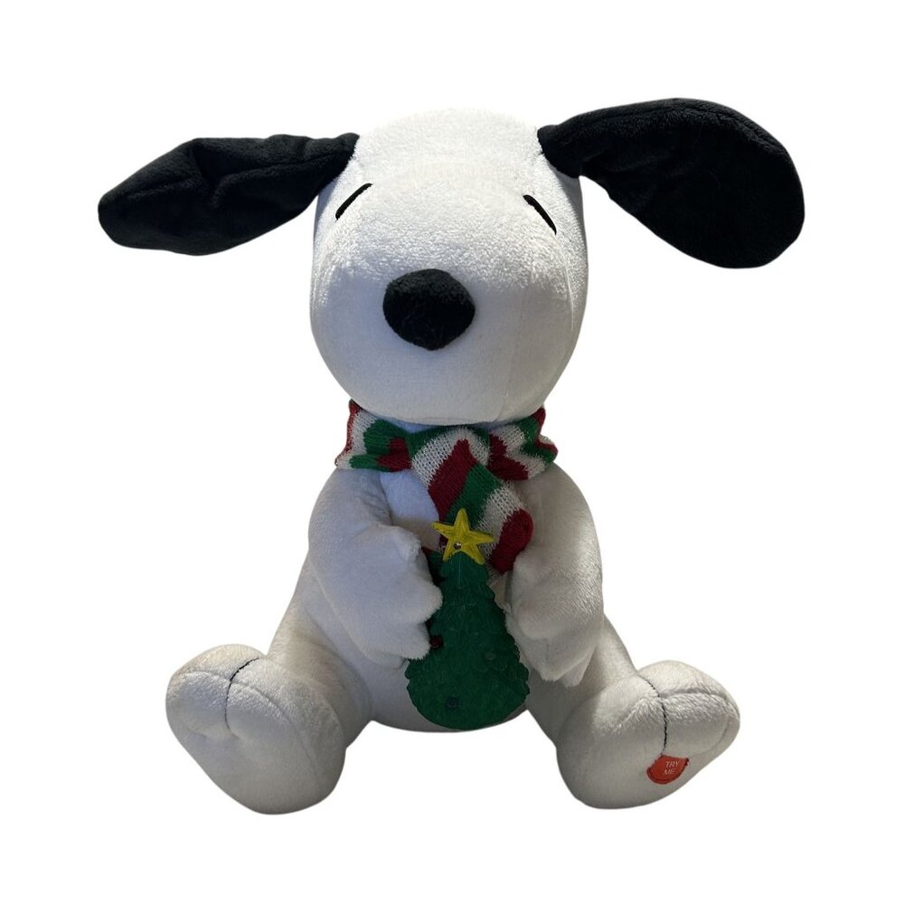 Vintage Gemmy Musical Snoopy Plush With Christmas Tree & Scarf 11" Holiday Decor